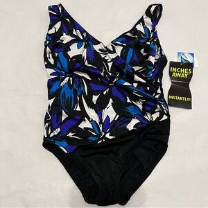 Inches Away One Piece Blue Black Floral Swimsuit NWT